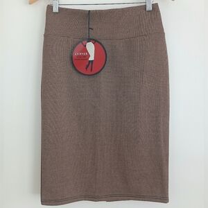 MAZE Collection Stretchy Curvey Soft Brown KNIT Plaid Pencil Skirt. NWT Sz S